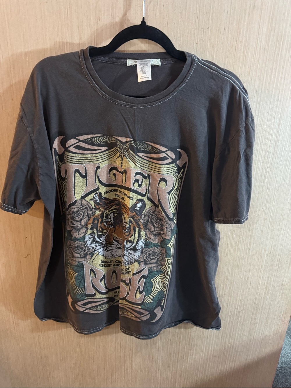 Project Social T Charcoal Grey Tiger Rose Graphic Tee Size Small/Medium